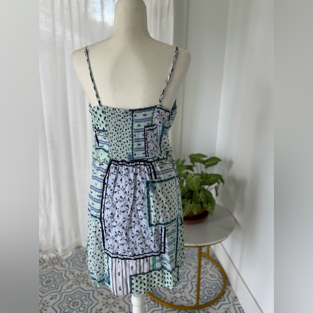 LOFT 12 Petite White and Blue Twist Patchwork Cami Mini Dress Sundress - Picture 7 of 11